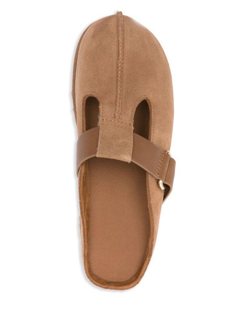 Ugg Suede Upper Flats With Leather Strap