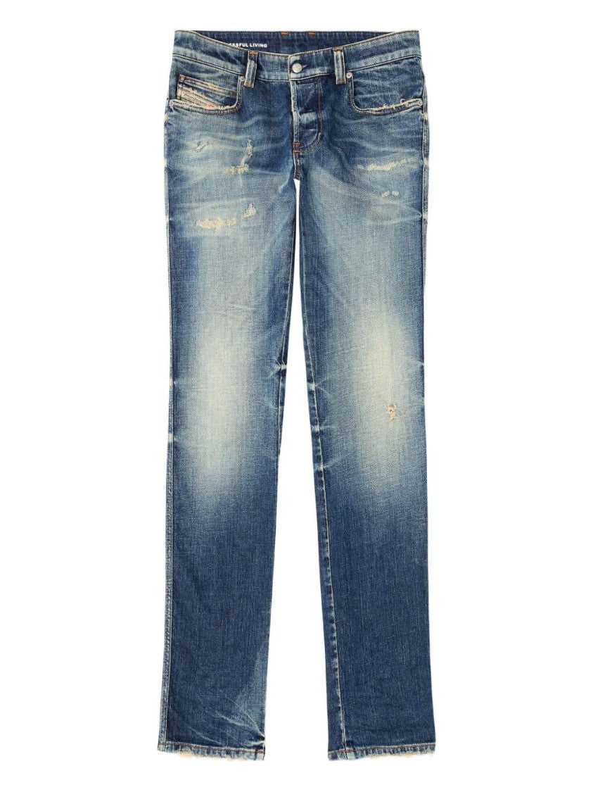 Diesel Relaxed Fit Faded Blue Jeans With Vintage Distressing