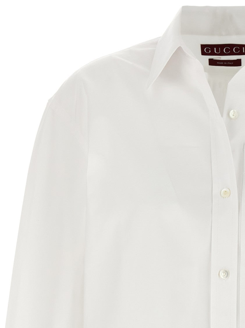 Gucci Pointed Collar Cotton Poplin Shirt With Embroidered Logo