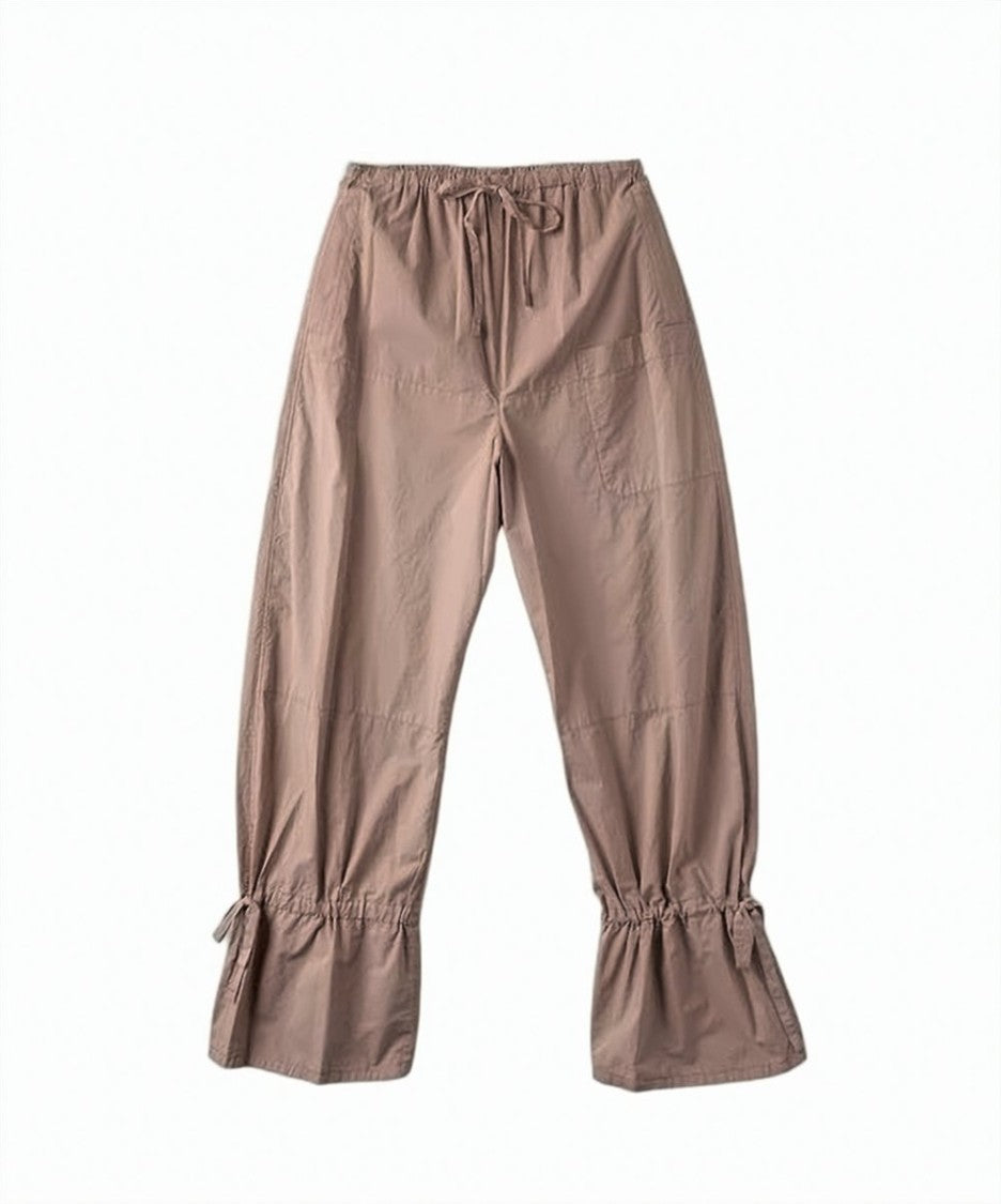 Lemaire Loose-Fit Cotton Pants With Flared Hems And Ties