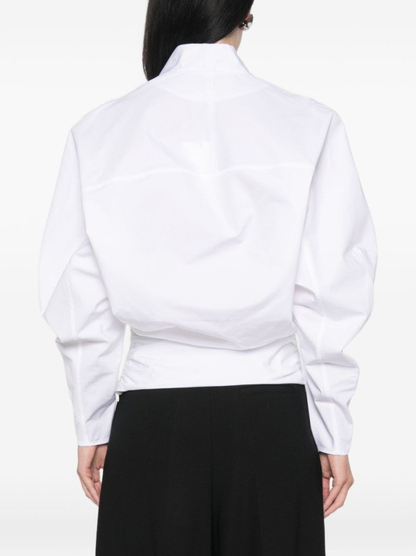 Jacquemus Deep V-Neck Gathered Voluminous Sleeve Top