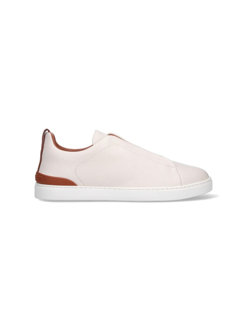 Zegna "Triple Stitch" Low-Top Sneakers – Cream