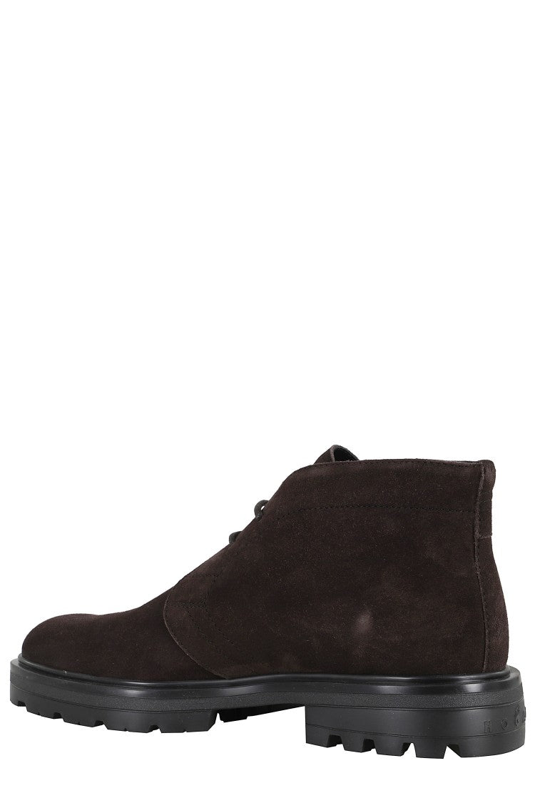 Hogan Brown Suede Ankle Boots With Toggled Tongue And Rubber Sole