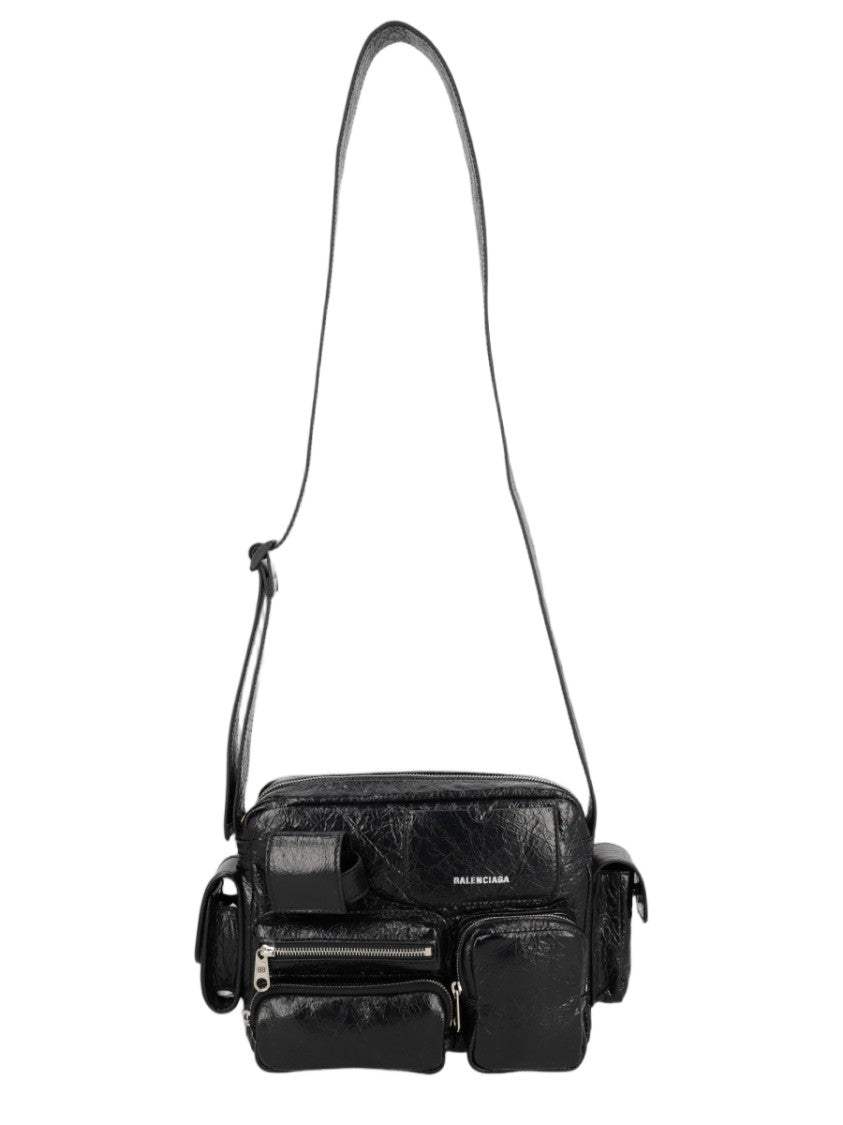 Balenciaga Black Multi-Pocket Rectangular Leather Shoulder Bag
