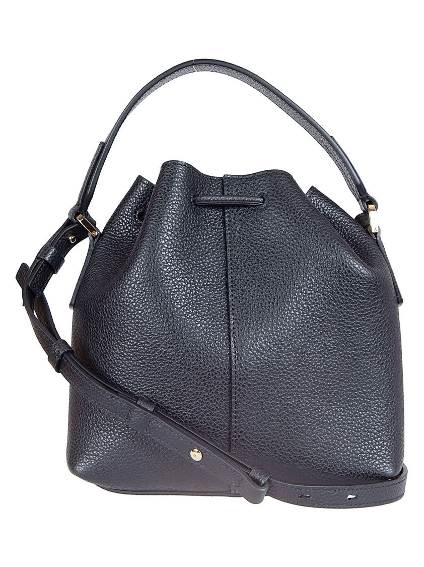 Ferragamo Small Bucket Bag In Finely Textured Black Leather