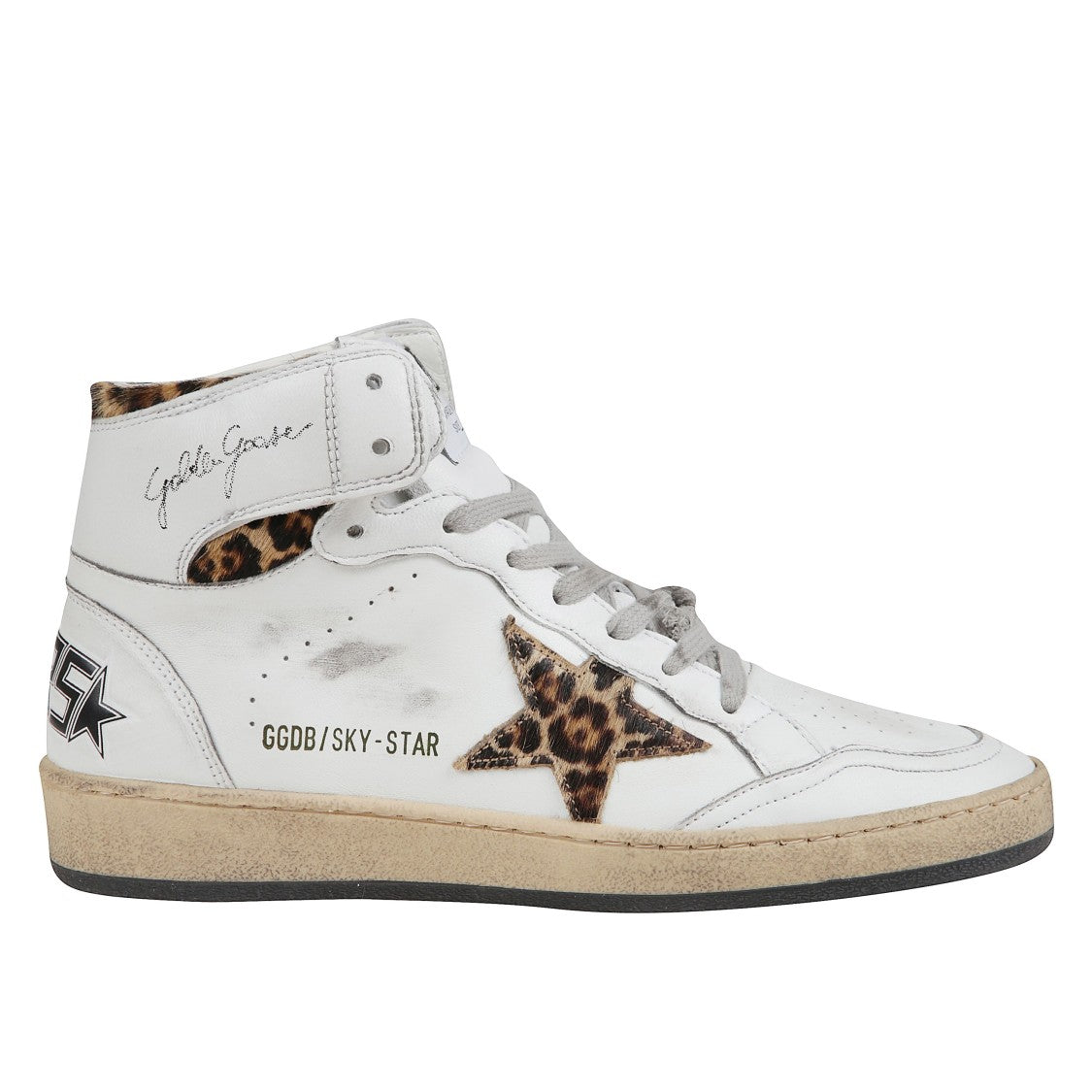 Golden Goose White High-Top Sneakers With Leopard Print