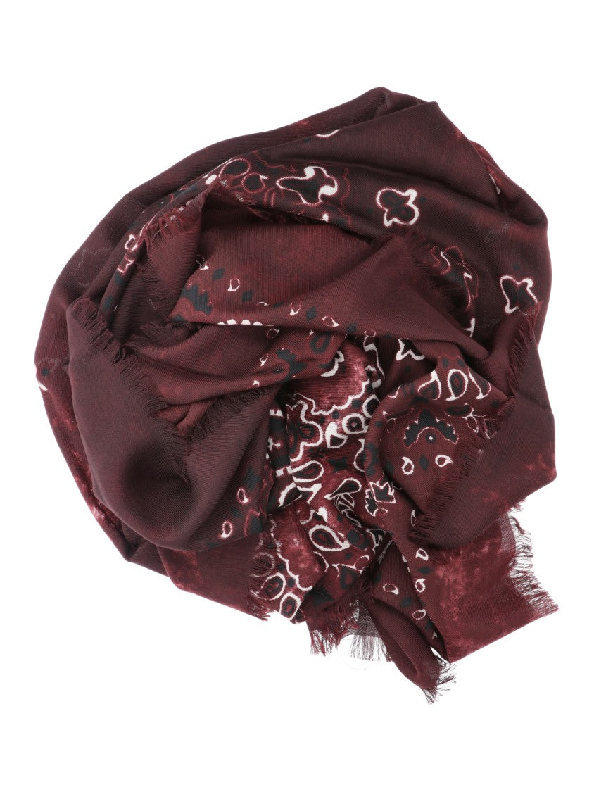Destin Bordeaux Red Jil Bandana Print Fringed Wool Scarf