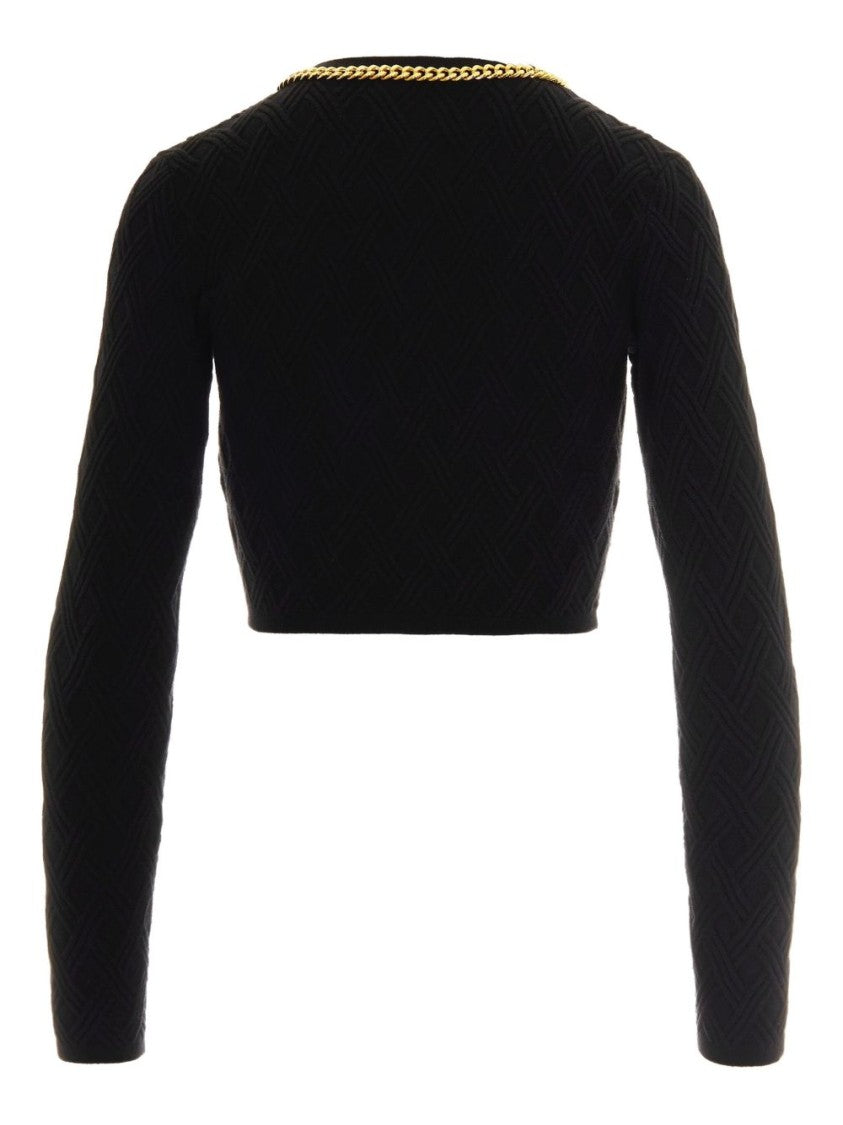 Elisabetta Franchi Fitted Black Sweater With Textured Geometric Pattern