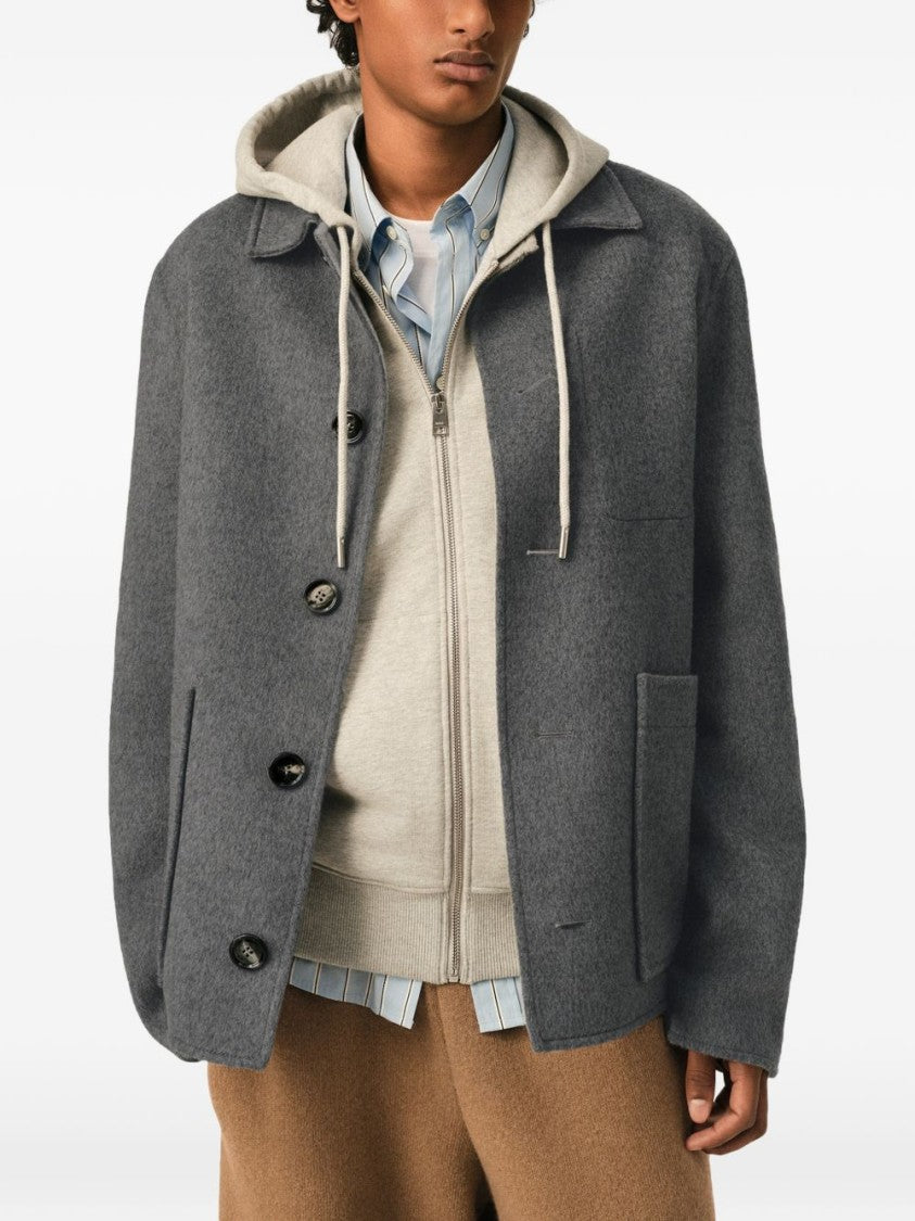 Ami Paris Boxy Cropped Jacket With Classic Collar