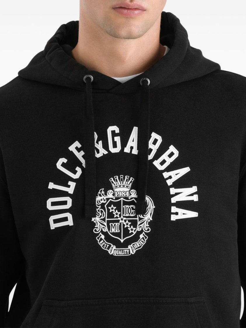 Dolce & Gabbana Black Pullover Striped Ribbing Hoodie