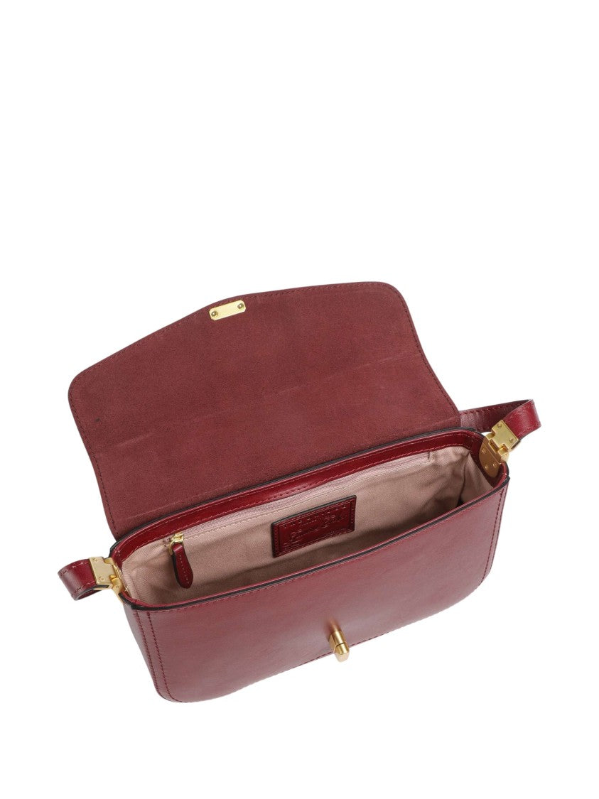 The Bridge Burgundy Fine Grain Leather Handbag With Adjustable Shoulder Strap
