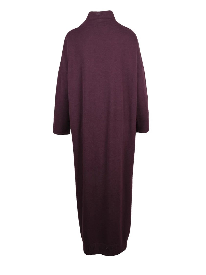 Valenti Red High Neck Wool Long Dress