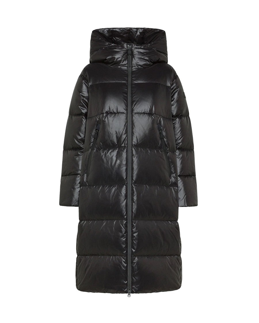 Peuterey Long Shiny Nylon Down Jacket In Black
