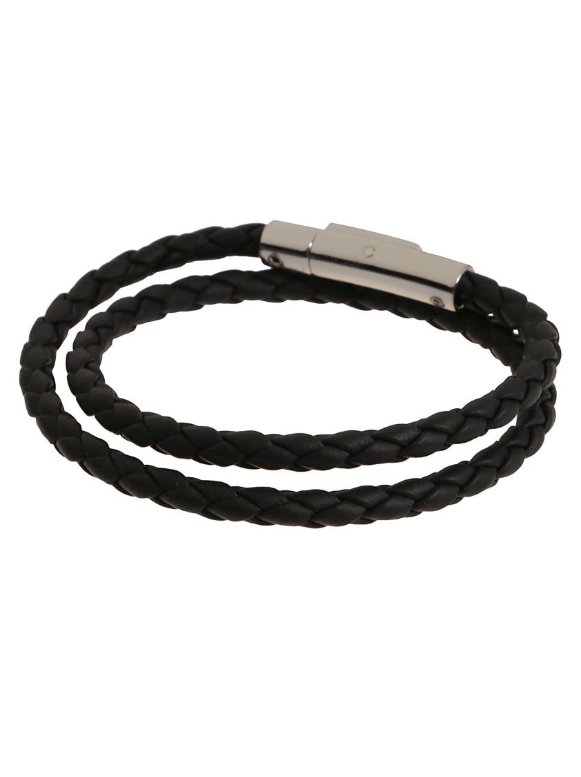 Tod's Double-Wrap Black Calf Leather Bracelet With Polished Clasp