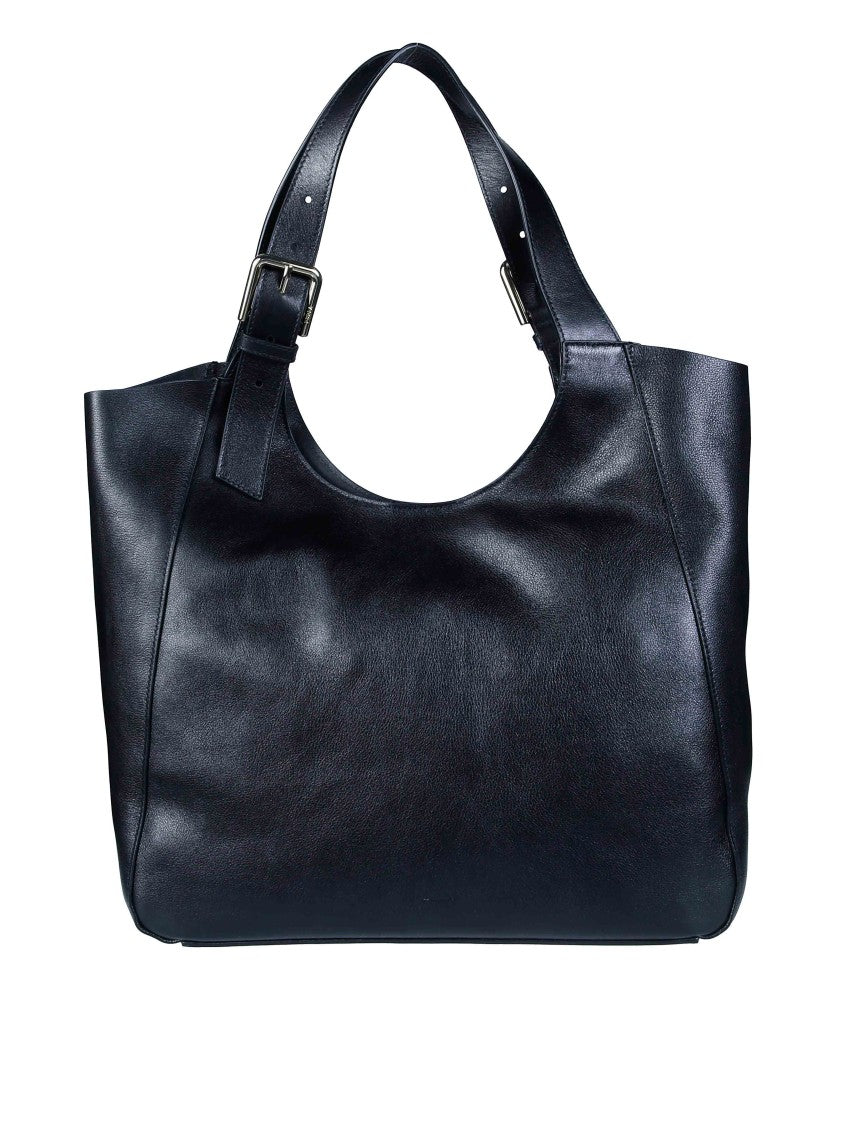 Furla Dora L Glossy Black Leather Tote Bag