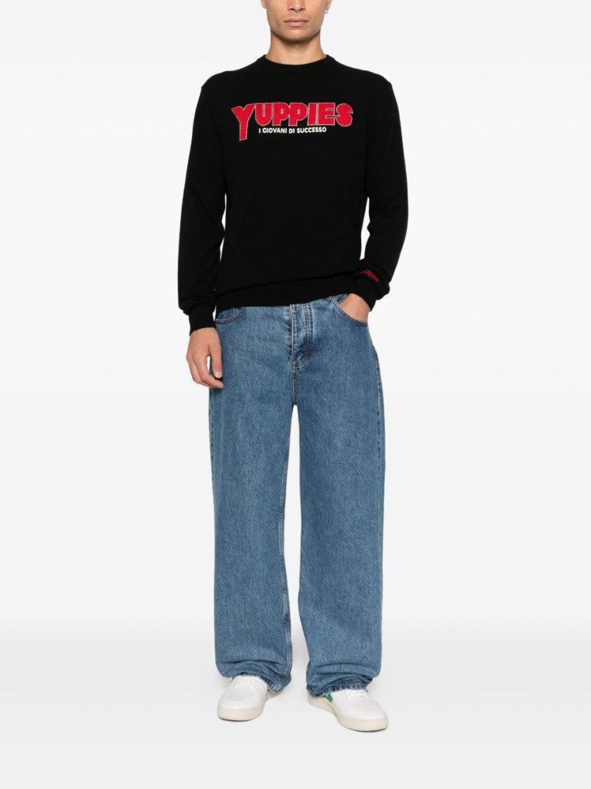 Mc2 Saint Barth Blue Knit Sweater With Bold Typography