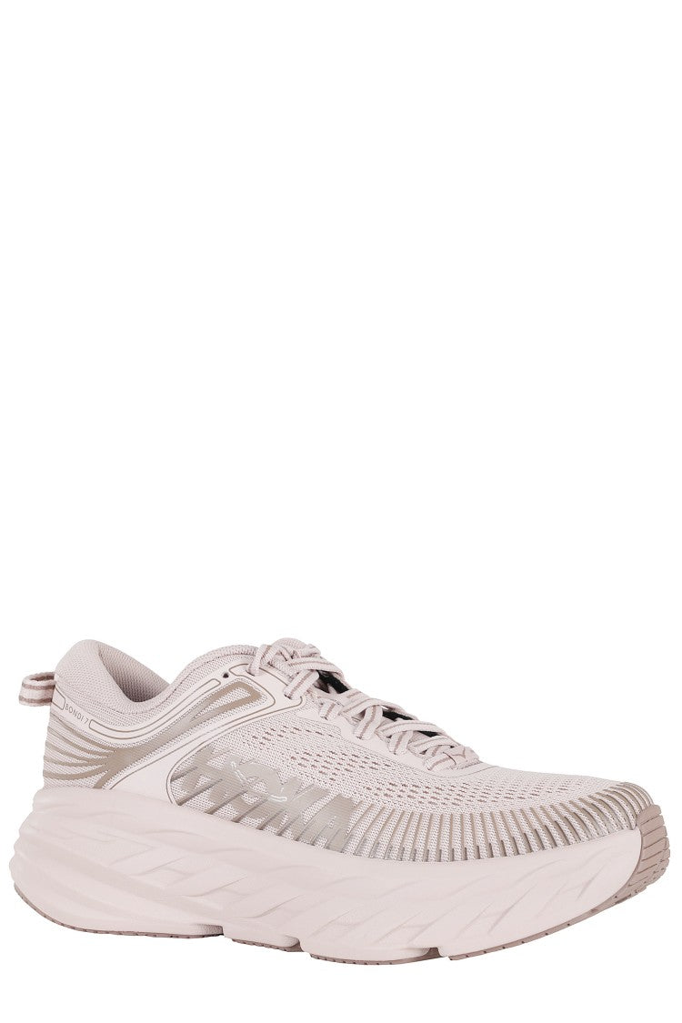 Hoka Beige Bondi 7 Mesh Rubber Sneakers