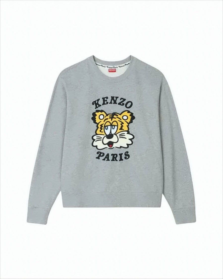 Kenzo Heather Grey Long-Sleeve Sweatshirt With Tiger Graphic