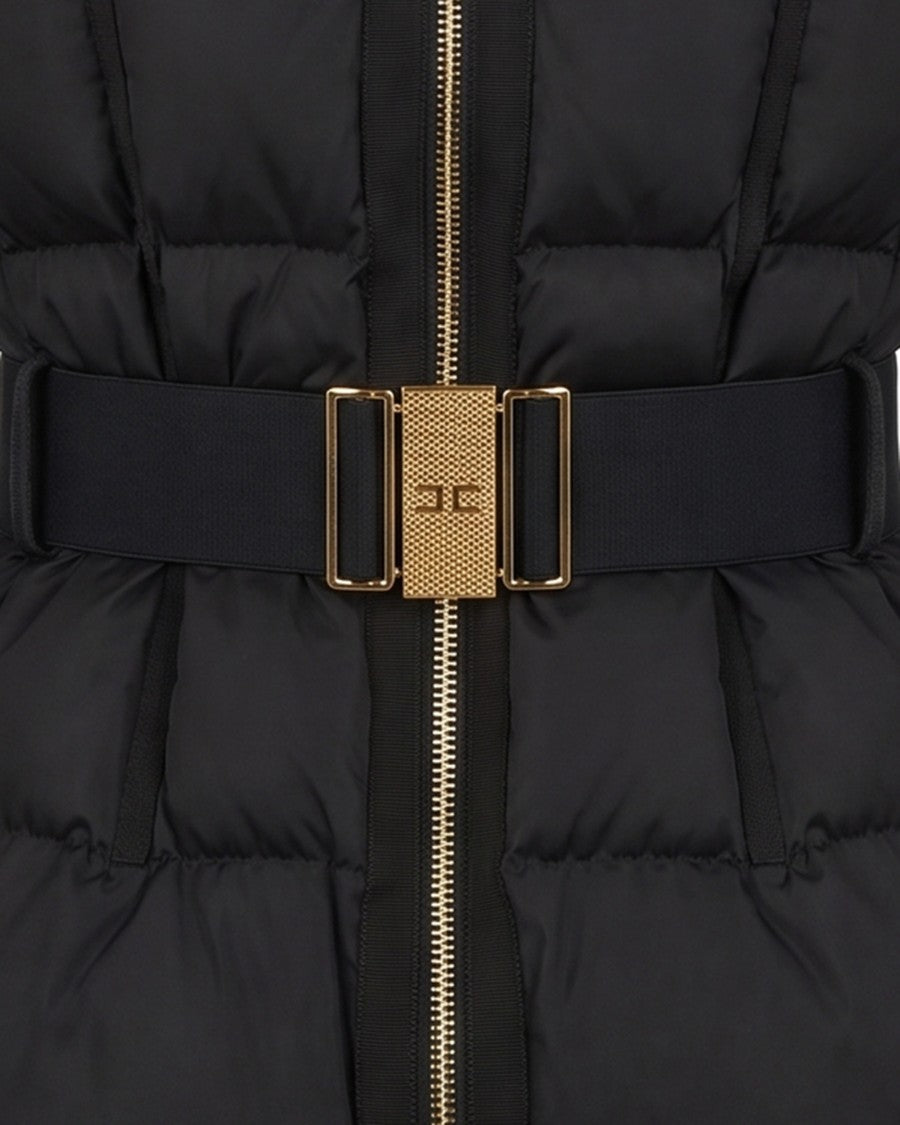 Elisabetta Franchi Black Grosgrain Trim Belted Down Jacket