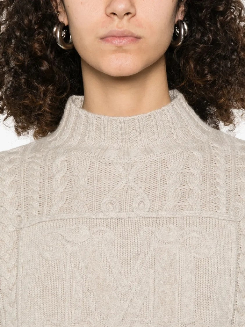 Max Mara Textured Cable Knit Sweater With High Neckline And Cropped Fit