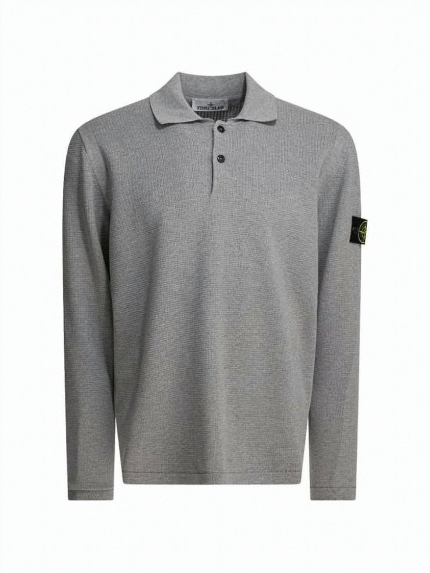 Stone Island Textured Knit Long-Sleeve Polo Shirt With Distinctive Logo