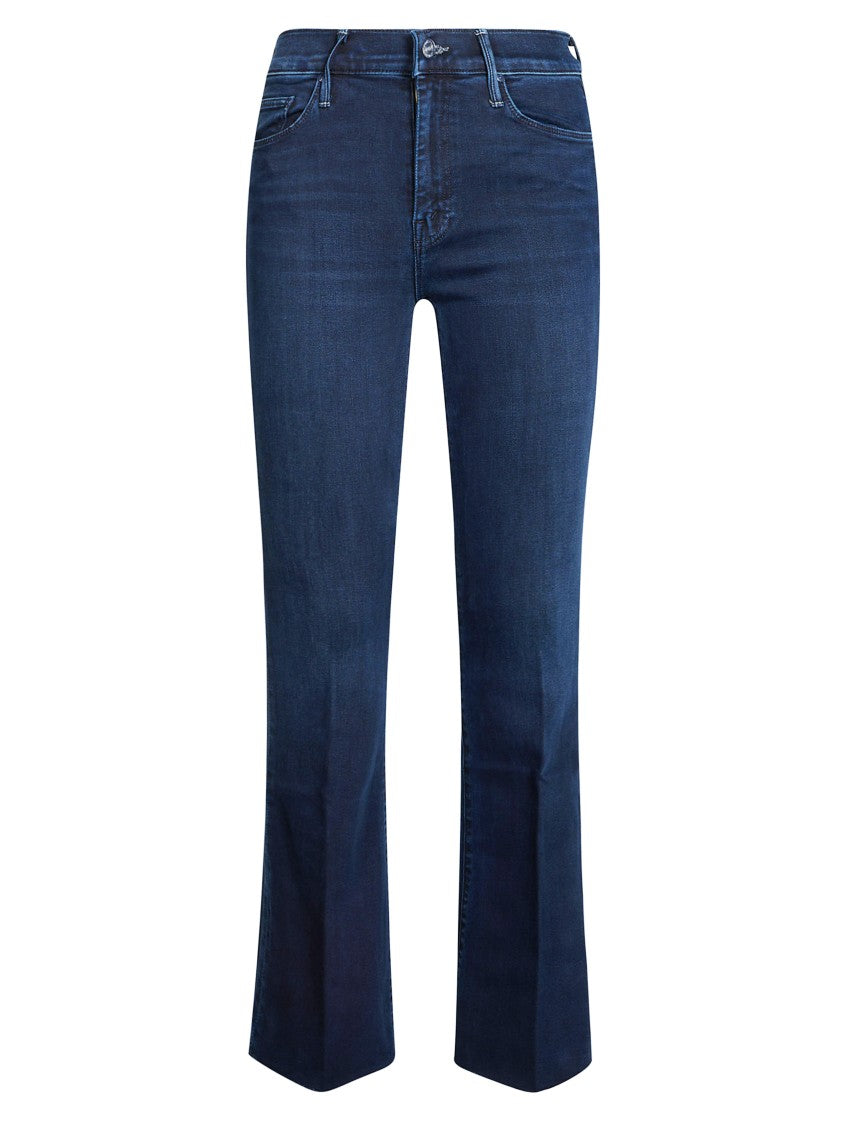 Mother Dark Blue The Weekender Fray Flared Jeans