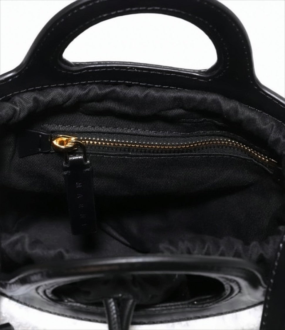 Marni Small Bucket Tote Bag With Faux Fur And Calf Leather Trim