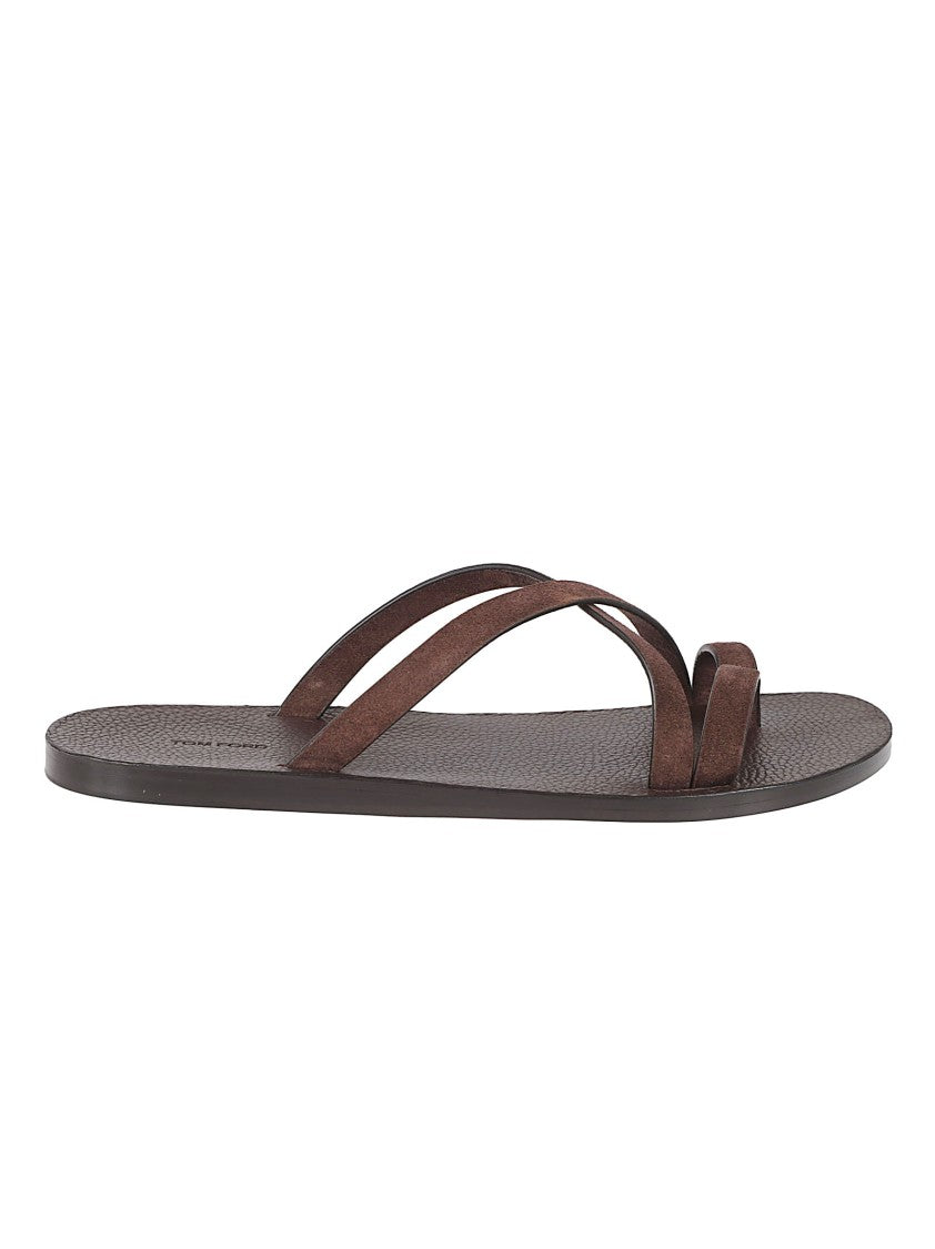 Tom Ford Brown Flat Sole Sandals With Leather Straps