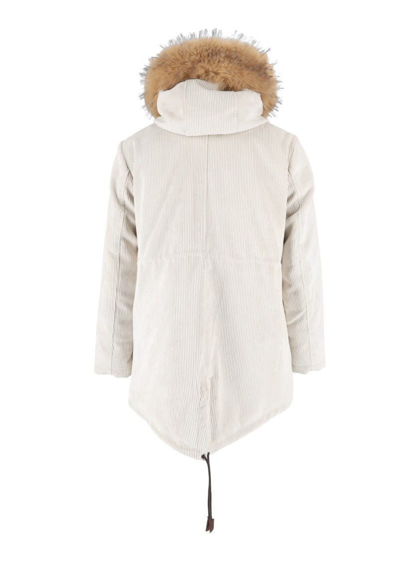 Mc2 Saint Barth Corduroy Parka With Synthetic Fur Trim And Functional Design