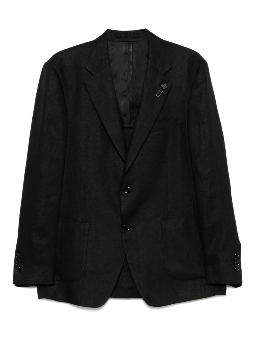 Lardini Front Button Fastening Black Linen Jacket