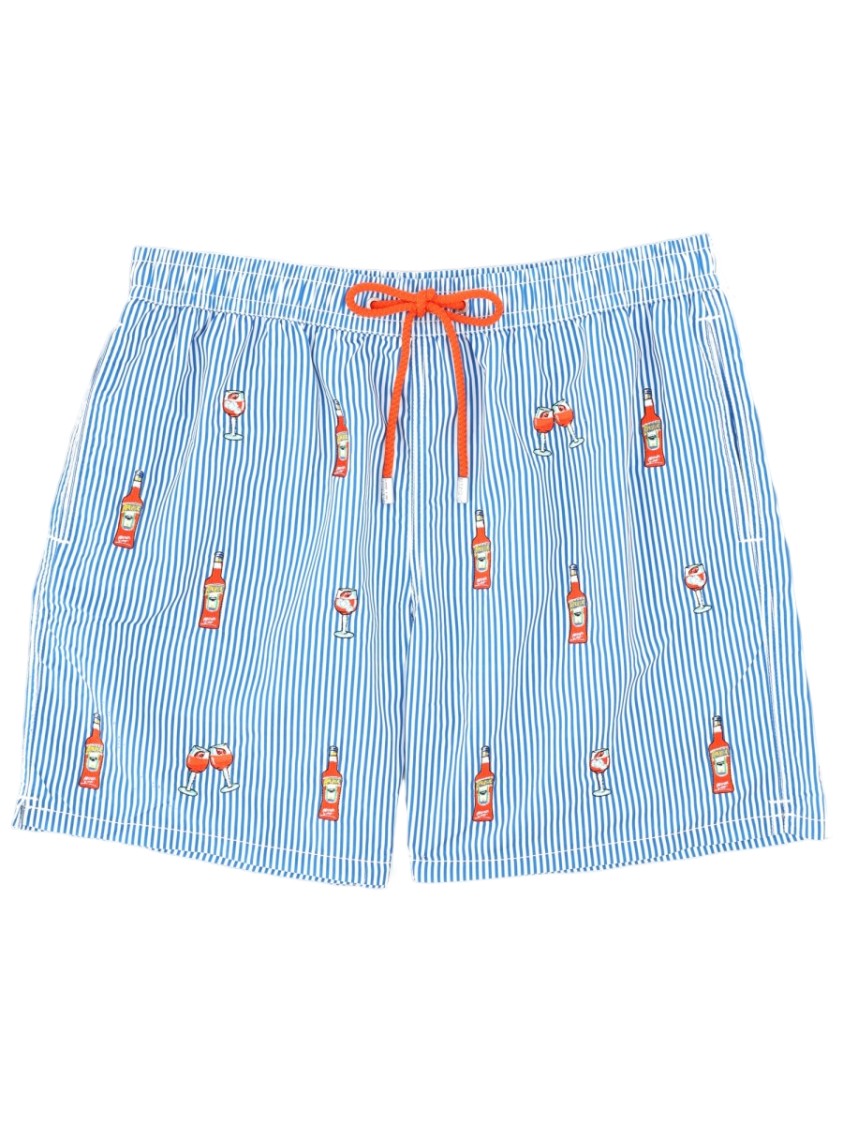 Mc2 Saint Barth Light Blue Cocktail Glass Stripe Swim Shorts
