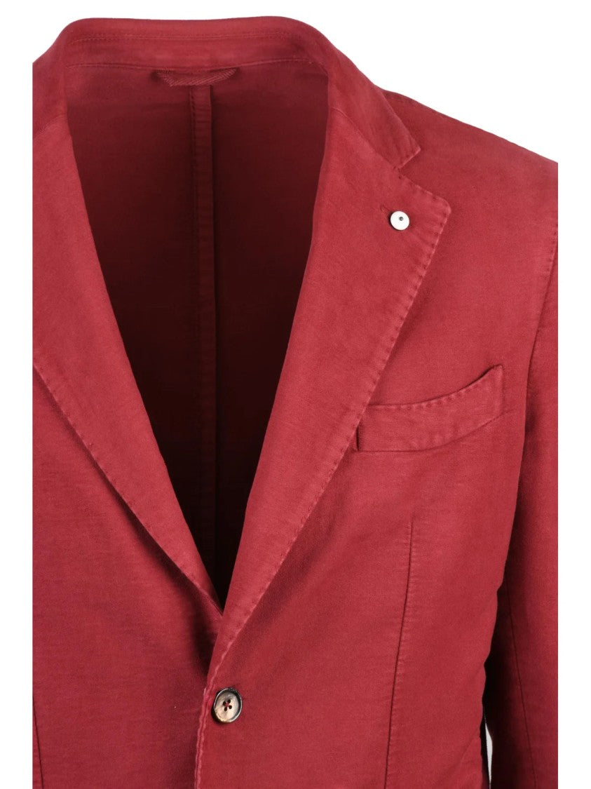 L.B.M. 1911 Tailored Red Cotton Fustian Jacket With Notch Lapels