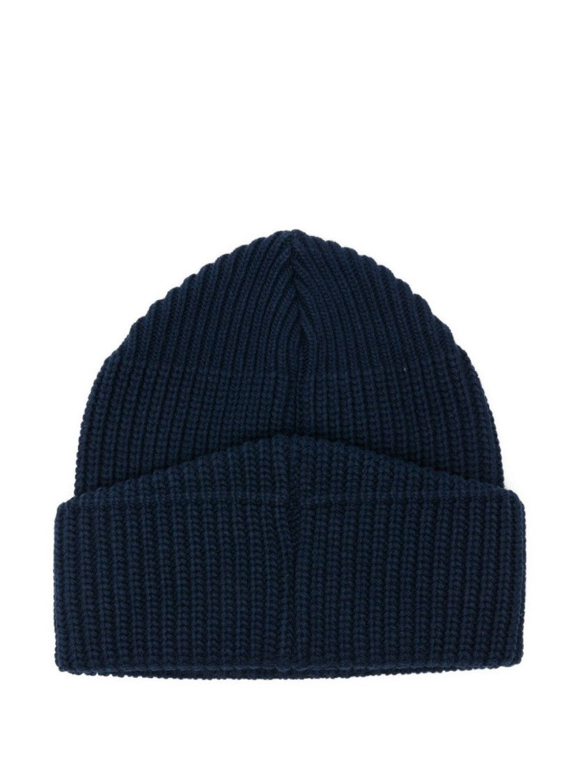 Vivienne Westwood Navy Blue Ribbed Knit Beanie With Orb Emblem