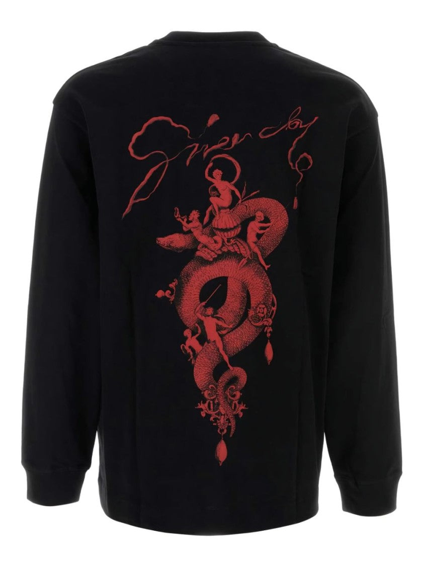 Givenchy Snake Print Long-Sleeved Black Cotton Jersey T-Shirt