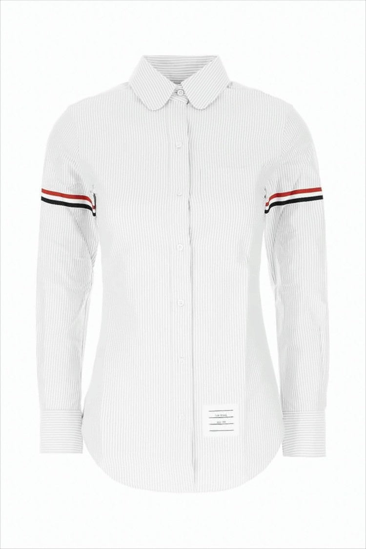 Thom Browne White Button-Up Shirt With Vertical Pinstripes