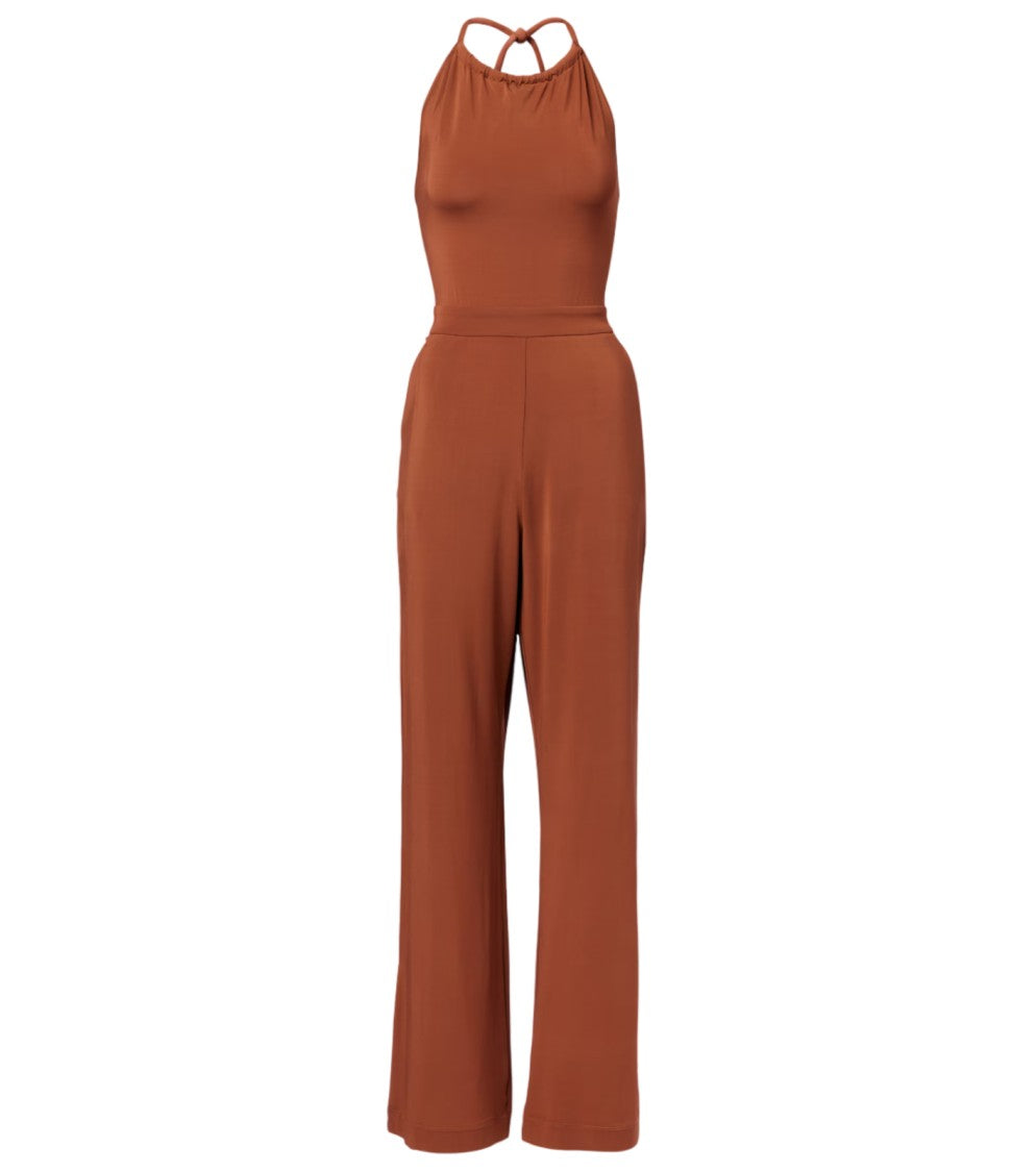 Max Mara Gathered Halter Neck Brown Jumpsuit