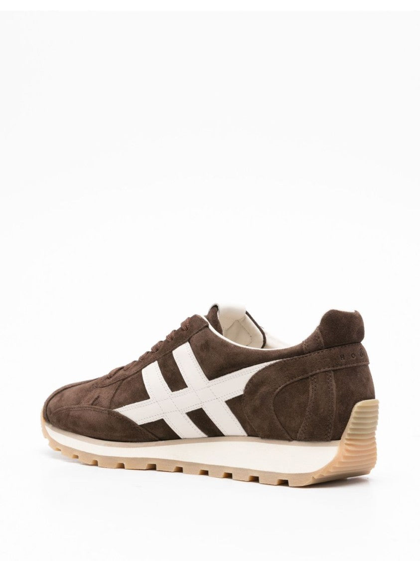Hogan Brown Calfskin Sneakers With Contrasting Side Stripe