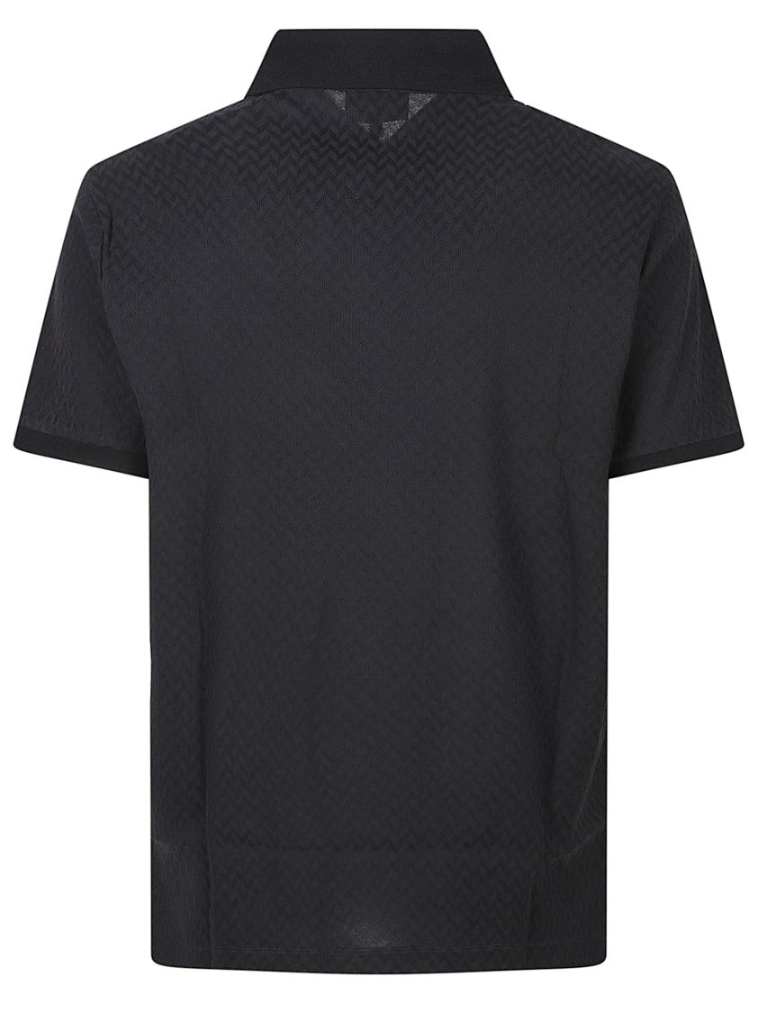 Emporio Armani Textured Black Polo Shirt With Classic Collar And Two-Button Placket