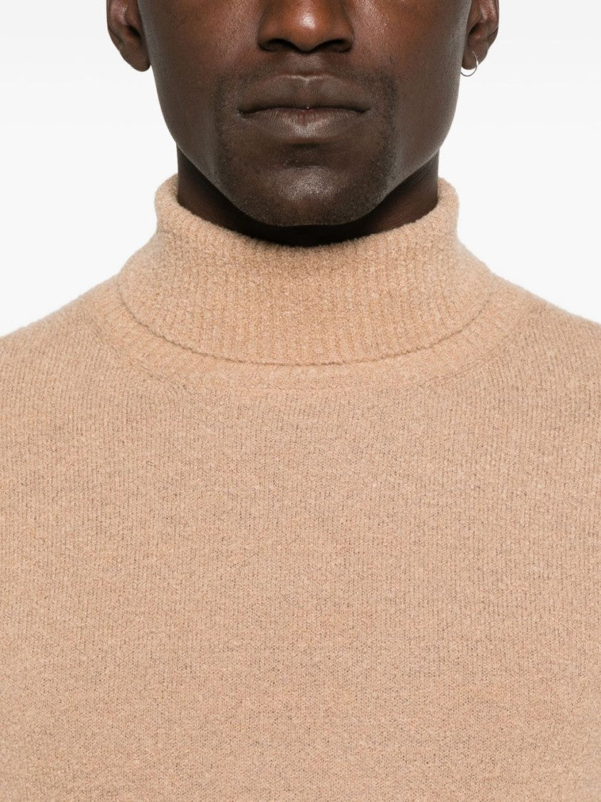 Daniele Fiesoli Camel Wool-Cashmere Blend Sweater With High Neckline