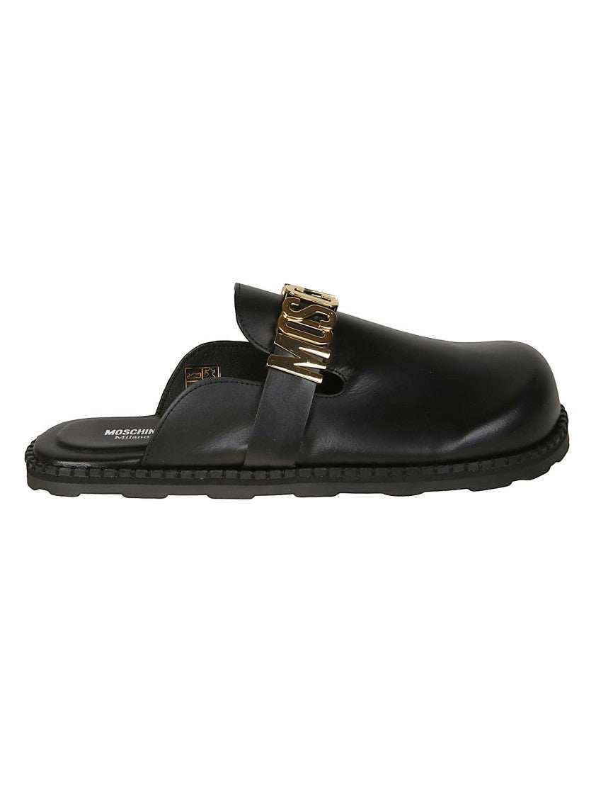 Moschino Black Logo Calf Leather Sandals