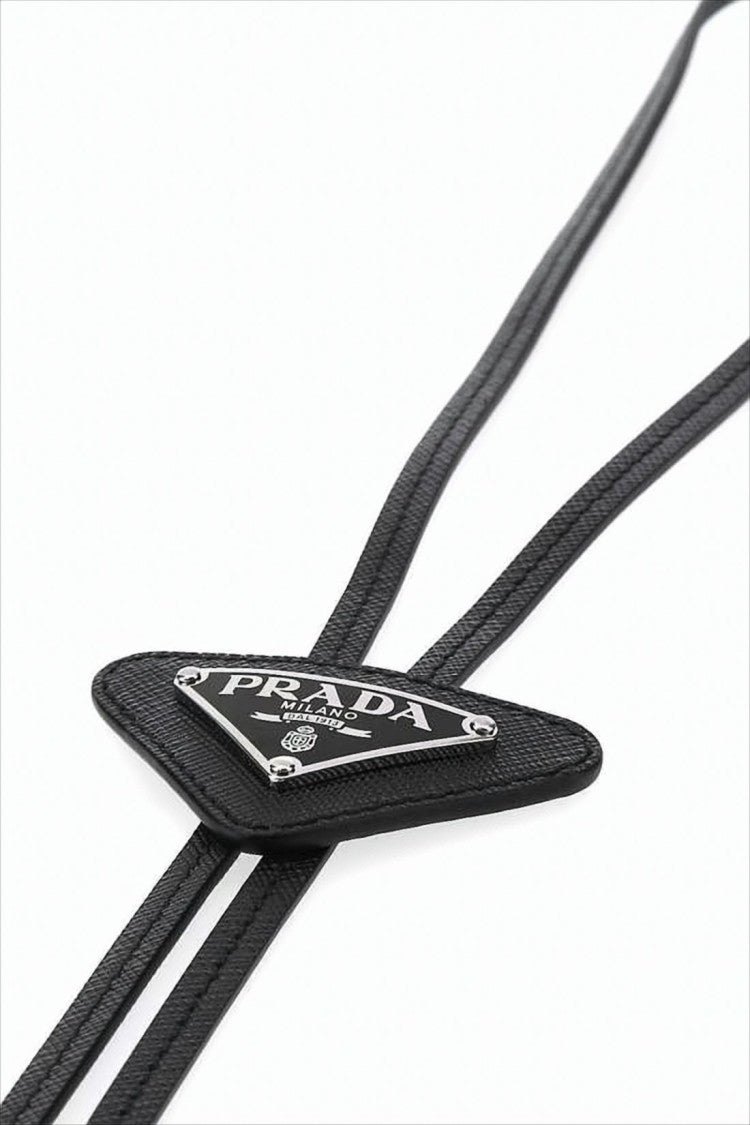 Prada Leather Neck Tie With Triangular Logo Patch