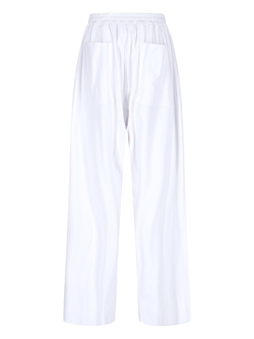 Duran Lantik High-Waisted White Cotton Trousers With Draped Details