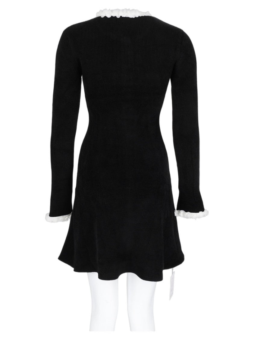 Self-Portrait Black Ruffled-Trim Viscose-Blend Mini Dress