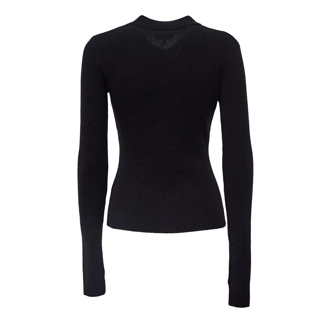 Ganni Ribbed Merino Wool Polo Top With Butterfly Buttons