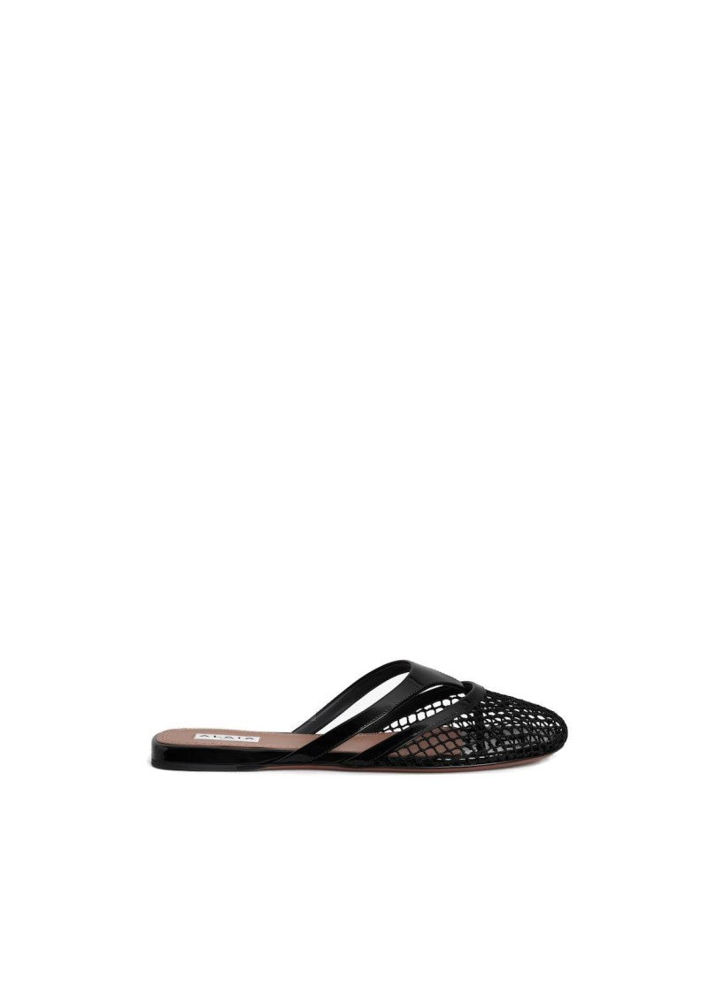 Alaïa Infradito Flat Mules In Fishnet And Leather