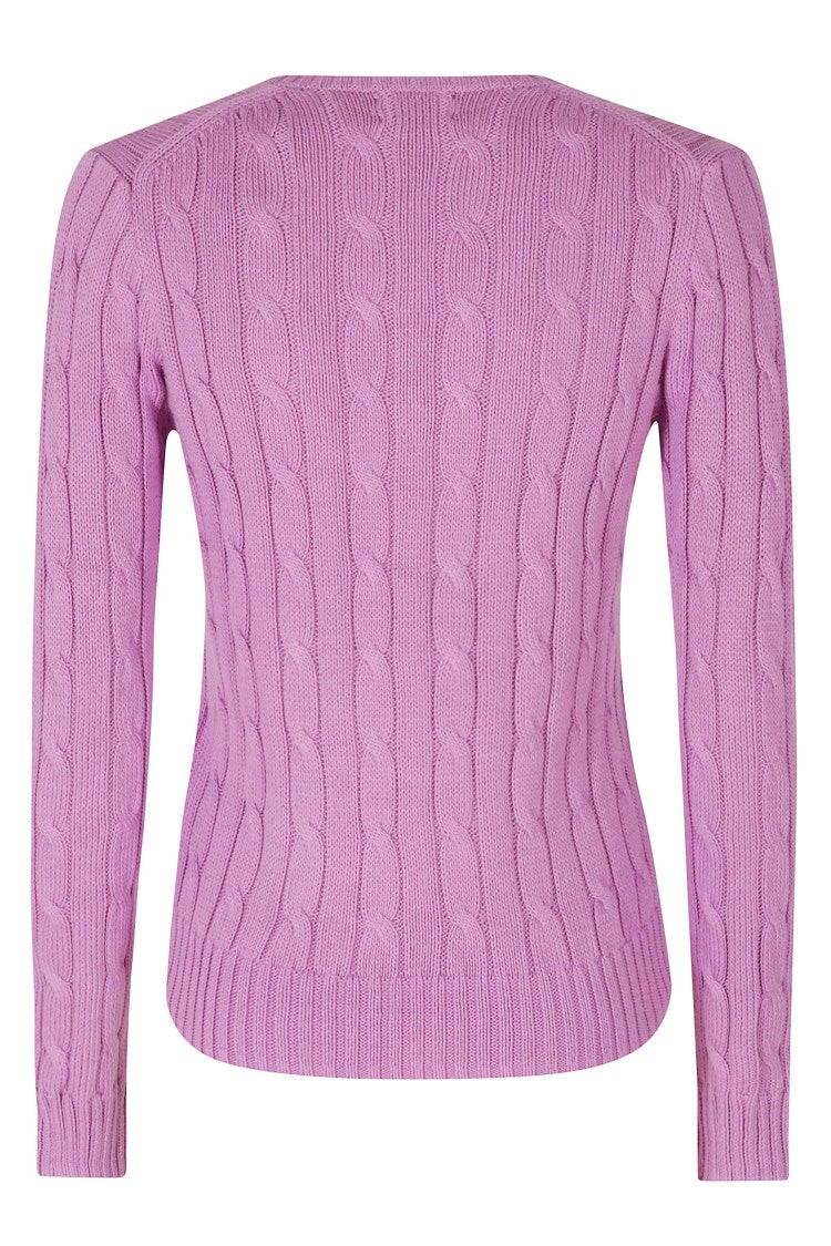 Polo Ralph Lauren V-Neck Cable Knit Sweater With Ribbed Cuffs And Iconic Logo