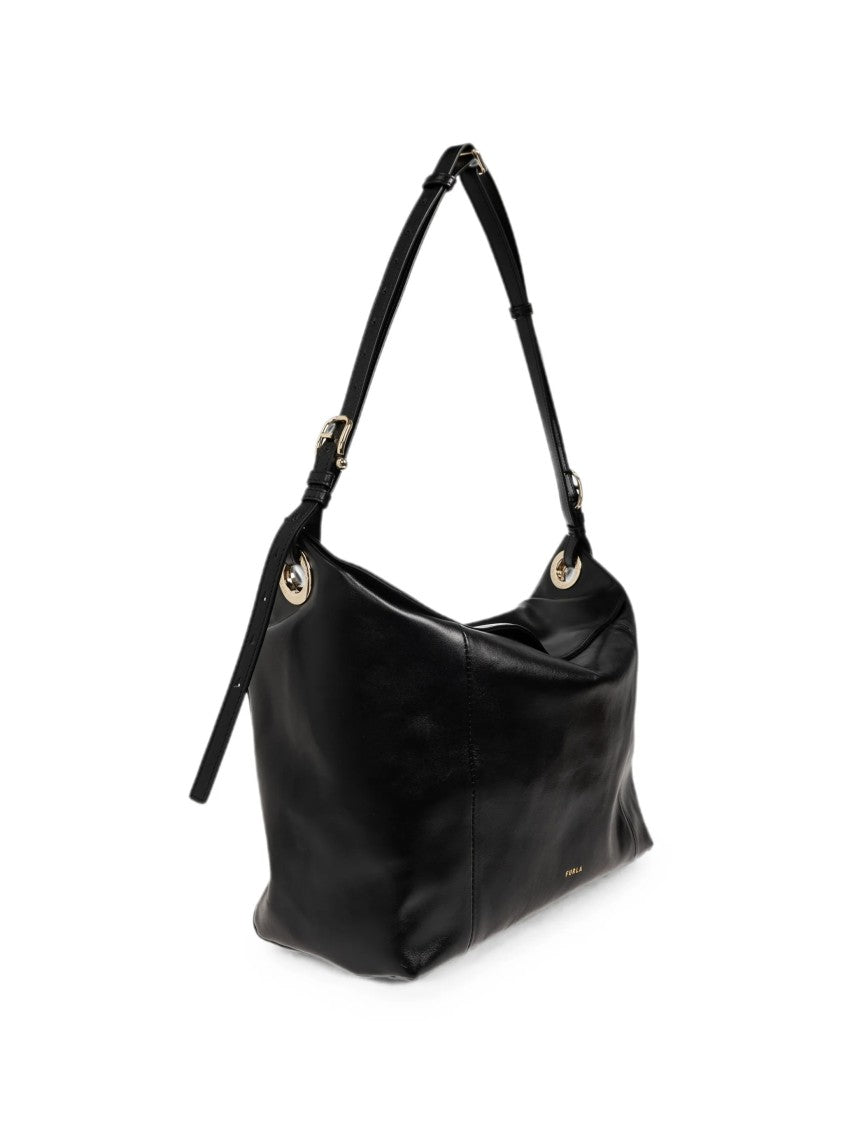 Furla Black Leather Shoulder Bag With Adjustable Strap