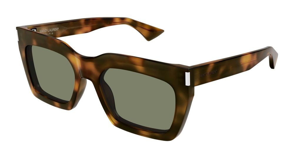 Saint Laurent Havana Green Lenses Oversized Square Sunglasses