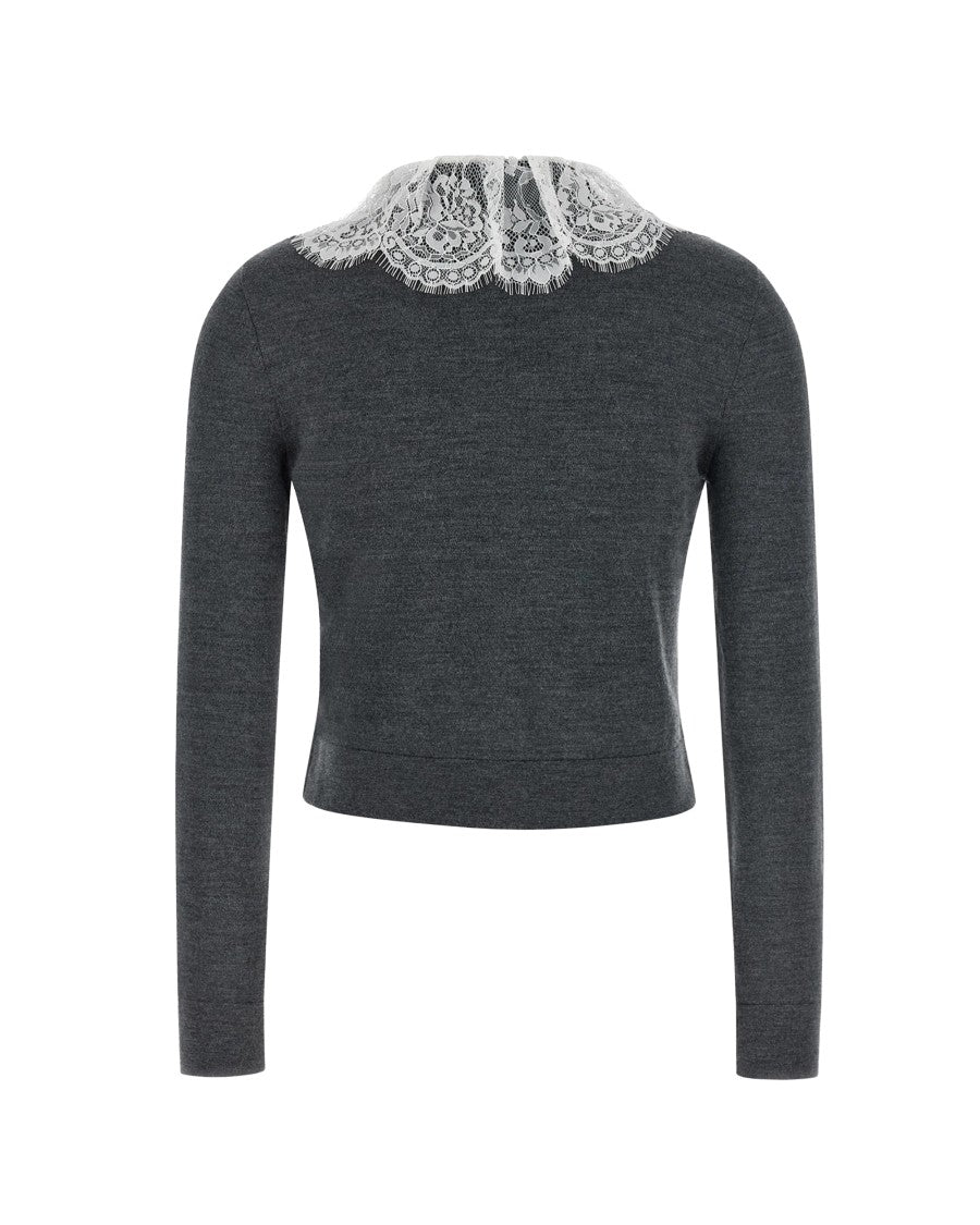Self-Portrait Grey Lace Collar Wool Cardigan