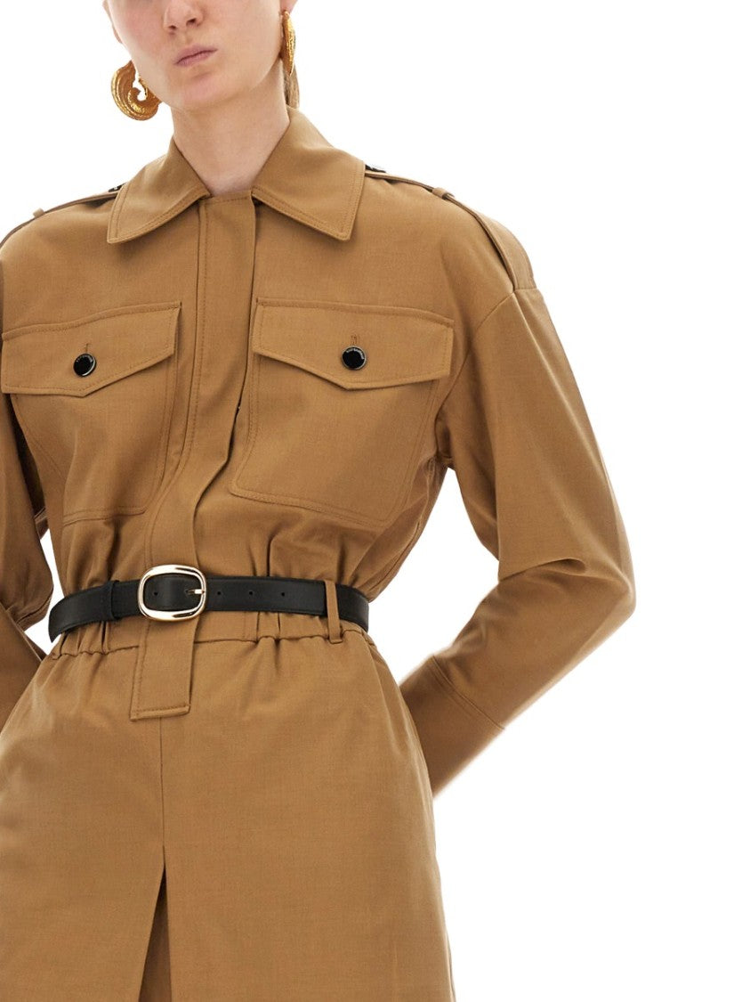 Self-Portrait Structured Twill Suit With Belted Waist